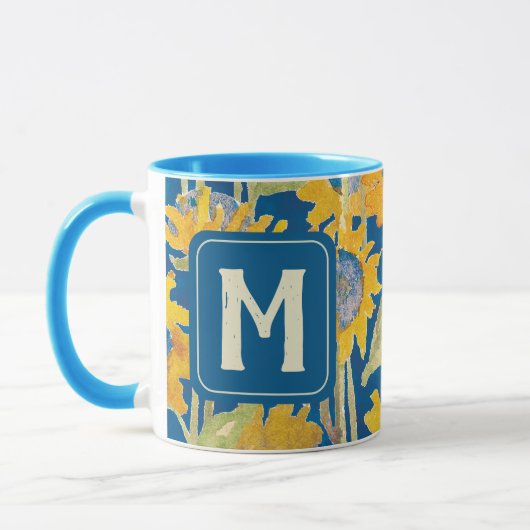 Waterverf Floral Monogram voor moderne Gele Zonneb Mok (Links)