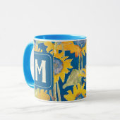 Waterverf Floral Monogram voor moderne Gele Zonneb Mok (Voorkant links)