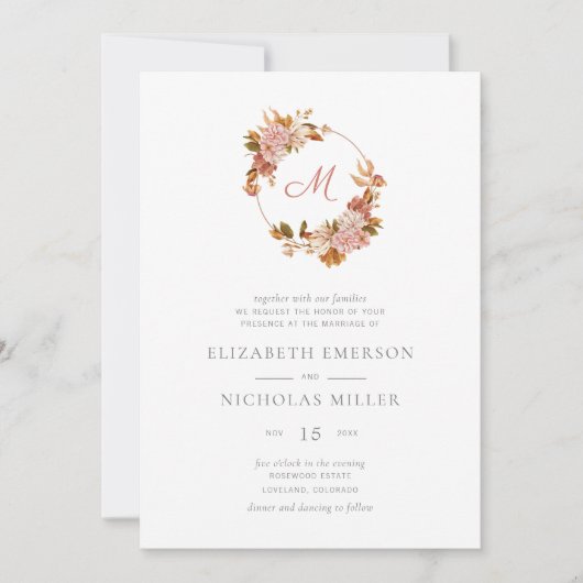  Waterverf Floral Monogram Weddenschap Kaart (Voorkant)