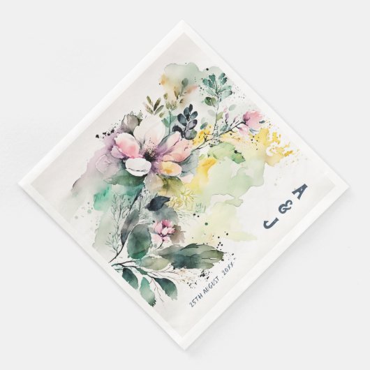 Waterverf Floral Monogram Wedding Servet (Hoek)