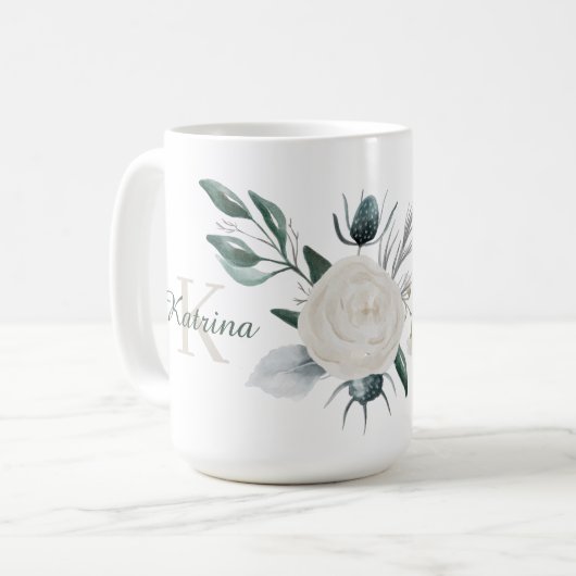 Waterverf Floral Monogrammed Mok (Voorkant links)