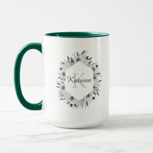 Waterverf Floral Monogrammed Mok (Links)