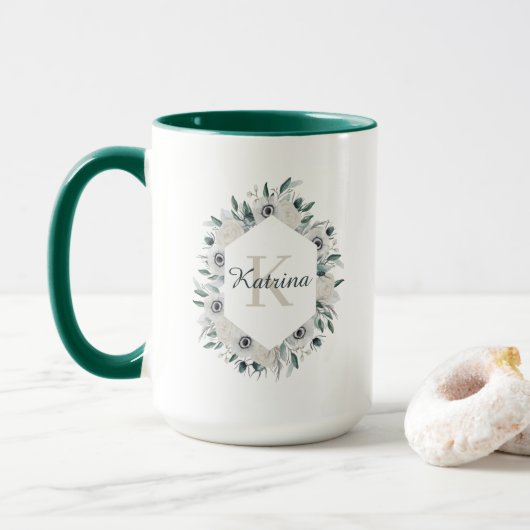 Waterverf Floral Monogrammed Mok (Met donut)