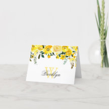 Waterverf Floral Monogrammed Note Kaart