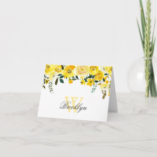 Waterverf Floral Monogrammed Note Kaart (Voorkant)