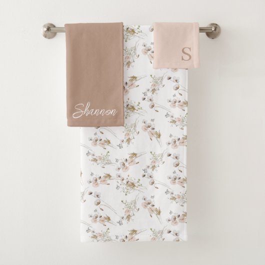 Waterverf Floral Monogrammed Towel Set Bad Handdoek (Insitu)