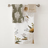 Waterverf Floral Monogrammed Towel Set Bad Handdoek (Insitu)