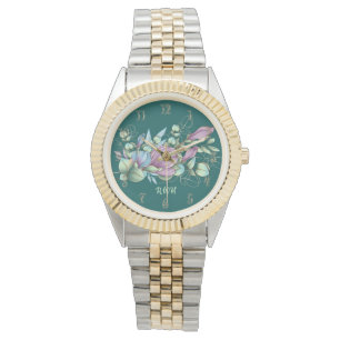 Waterverf Floral Monogrammed Watch Horloge
