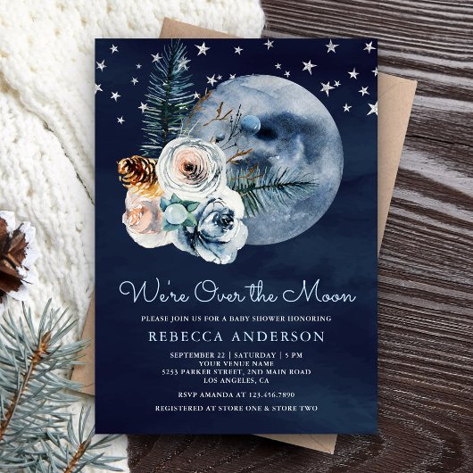 Waterverf Floral Moon Baby shower Night Sky Boho Kaart