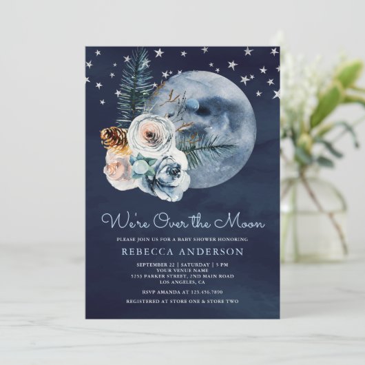 Waterverf Floral Moon Baby shower Night Sky Boho Kaart (Staand voorkant)