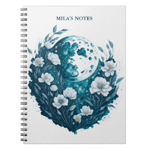 Waterverf Floral Moon Celestial gepersonaliseerd Notitieboek