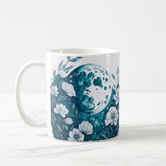 Waterverf Floral Moon Celestial Koffiemok (Links)