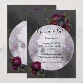 Waterverf floral moon huwelijksuitnodiging kaart (Voorkant / Achterkant)