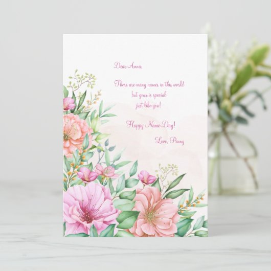 Waterverf Floral Name Day Card Kaart (Staand voorkant)