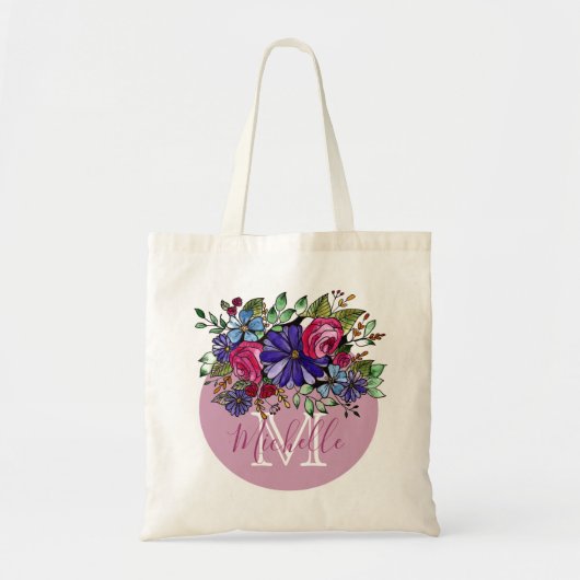 Waterverf Floral Name en Monoram Tote Bag (Voorkant)