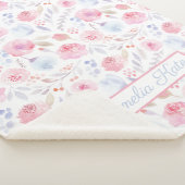 Waterverf Floral Name Modern Pink, Baby Blanket Sherpa Deken (3/4)