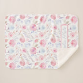 Waterverf Floral Name Modern Pink, Baby Blanket Sherpa Deken (Voorkant (horizontaal))