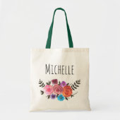 Waterverf Floral Name Tote Bag (Voorkant)