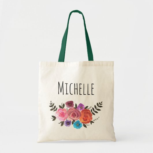 Waterverf Floral Name Tote Bag (Voorkant)