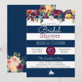 Waterverf Floral Nautical Stripe Vrijgezellenfeest Kaart (Voorkant / Achterkant)