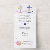 Waterverf Floral Nautical Wedding All In One Uitnodiging (Binnen)