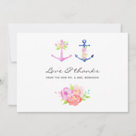 Waterverf Floral Nautical Wedding Bedankkaart