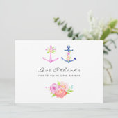 Waterverf Floral Nautical Wedding Bedankkaart (Staand voorkant)