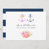 Waterverf Floral Nautical Wedding Bedankkaart (Voorkant / Achterkant)