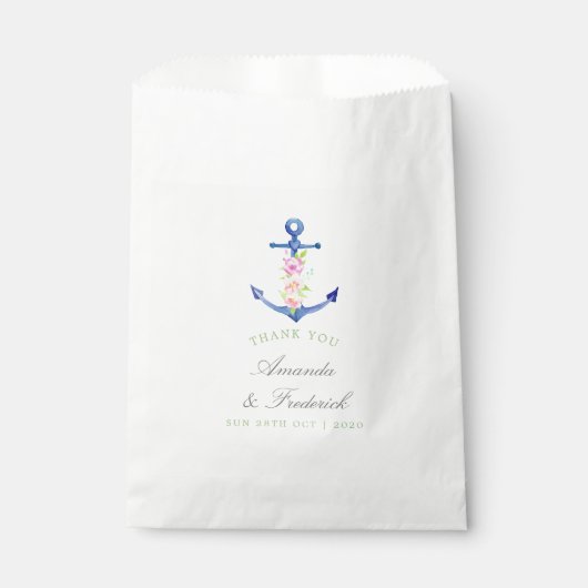 Waterverf Floral Nautical Wedding Dank je Bedankzakje (Voorkant)