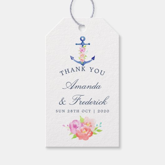 Waterverf Floral Nautical Wedding Dank je Cadeaulabel (Voorkant)
