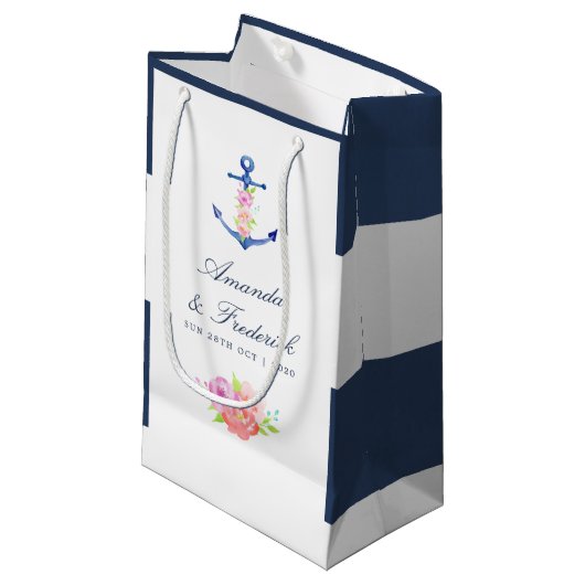 Waterverf Floral Nautical Wedding Dank je Klein Cadeauzakje (Voorkant Gekanteld)