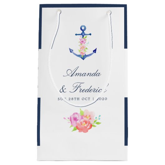 Waterverf Floral Nautical Wedding Dank je Klein Cadeauzakje (Voorkant)