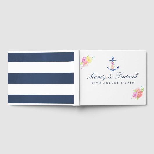 Waterverf Floral Nautical Wedding Gastenboek (Volledig)