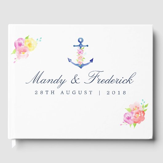 Waterverf Floral Nautical Wedding Gastenboek (Voorkant)