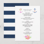 Waterverf Floral Nautical Wedding Menu (Voorkant / Achterkant)