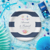 Waterverf Floral Nautical Wedding Papieren Bordje (Feest)