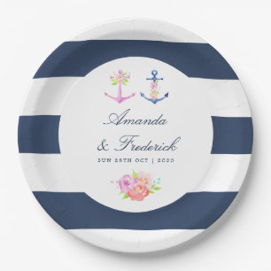 Waterverf Floral Nautical Wedding Papieren Bordje