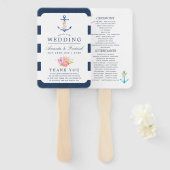 Waterverf Floral Nautical Wedding Programme Handwaaier (Voorkant en achterkant)