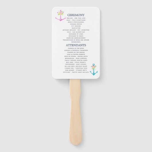 Waterverf Floral Nautical Wedding Programme Handwaaier (Achterkant)