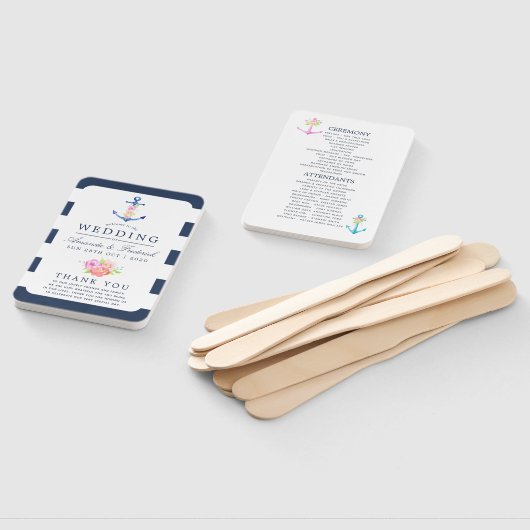 Waterverf Floral Nautical Wedding Programme Handwaaier (Niet-gemonteerd)