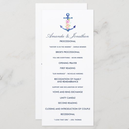 Waterverf Floral Nautical Wedding Programme Programmakaart (Voorkant / Achterkant)