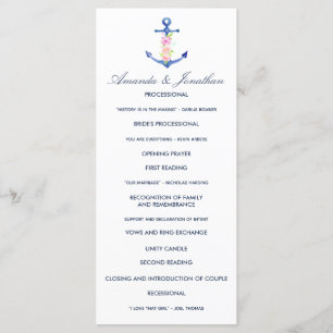 Waterverf Floral Nautical Wedding Programme Programmakaart