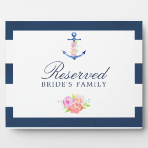 Waterverf Floral Nautical Wedding Reserved Sign Fotoplaat