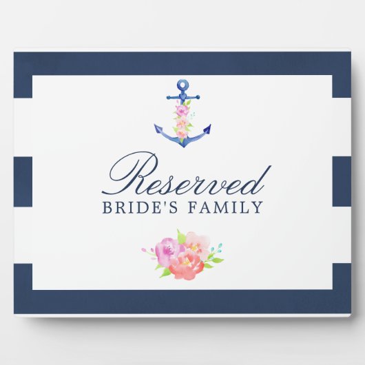 Waterverf Floral Nautical Wedding Reserved Sign Fotoplaat (Voorkant)