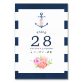 Waterverf Floral Nautical Wedding Table Number Kaart (Achterkant)