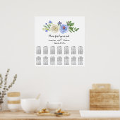 Waterverf Floral Navy Blue in White Seating Chart Poster (Keuken)