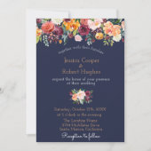 Waterverf Floral Navy Blue Wedding Invitation Kaart (Voorkant)