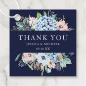 Waterverf Floral Navy Hydrangea Bouquet Wedding Bedankjes Labels (Voorkant)