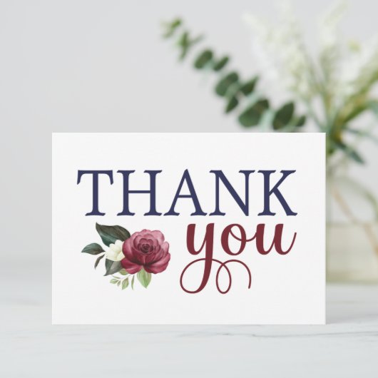Waterverf Floral Navy & Maroon Hartelijk dank Bedankkaart (Staand voorkant)