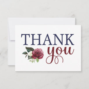 Waterverf Floral Navy & Maroon Hartelijk dank Bedankkaart